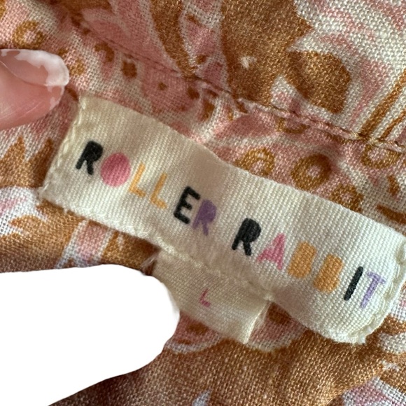 ROLLER RABBIT Amanda Print Tan & Pink Floral Linen 2 Piece Loungewear EUC $148 L - Picture 9 of 14
